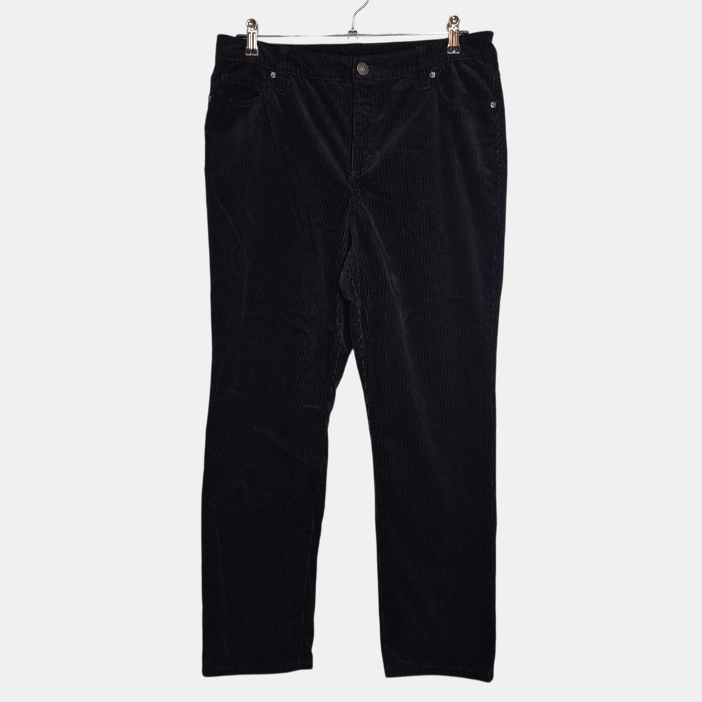 Style & Co Womens Black Corduroy‎ Straight Leg Pants 12P Petite Stretch Cotton